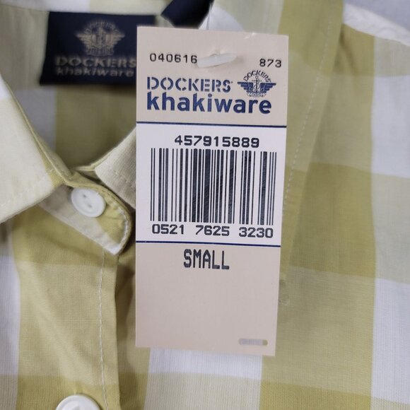 Dockers Khakiware Small Vintage Checkered Short Sleeve Shirt Yellow White New - Picture 4 of 11